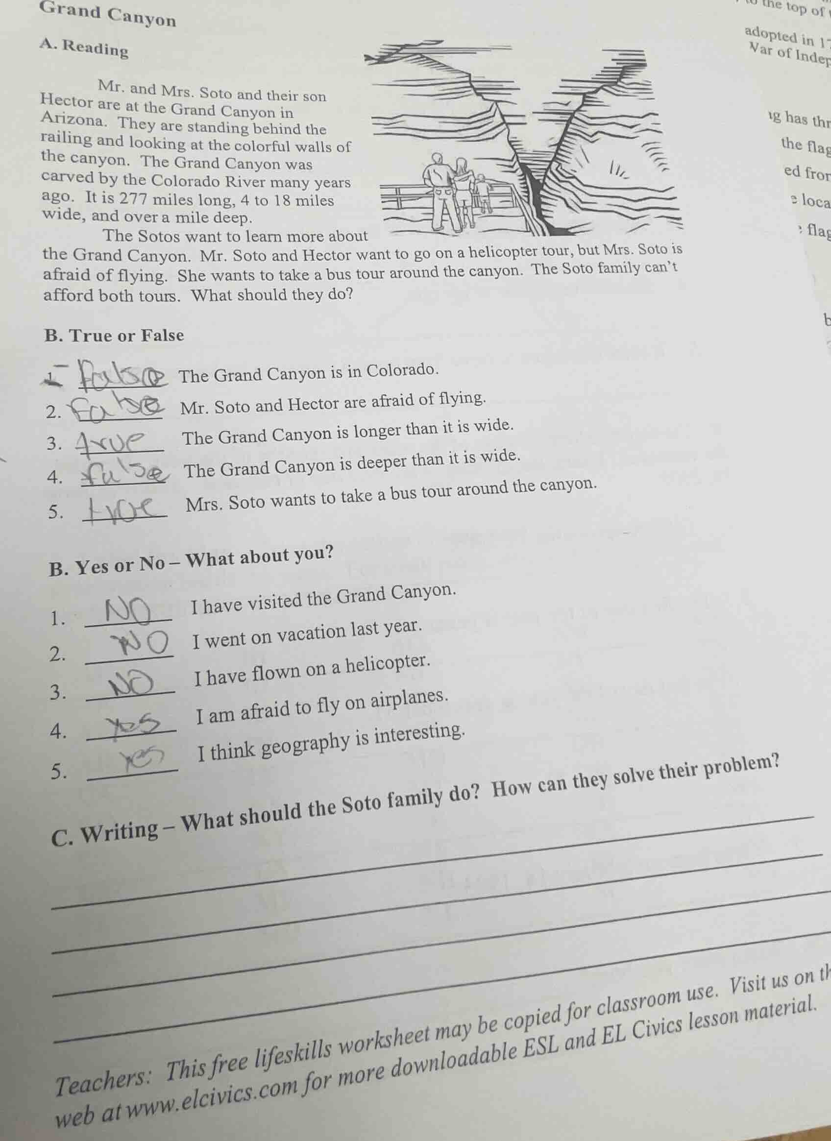 grand canyon a. reading mr. and mrs. soto and their son hector are at t…