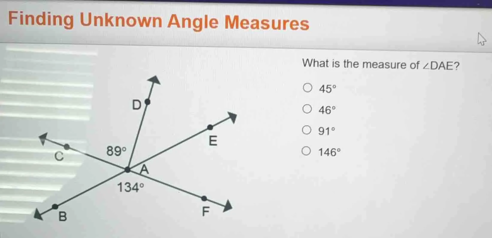 finding unknown angle measures what is the measure of $angle dae$? ○ $4…