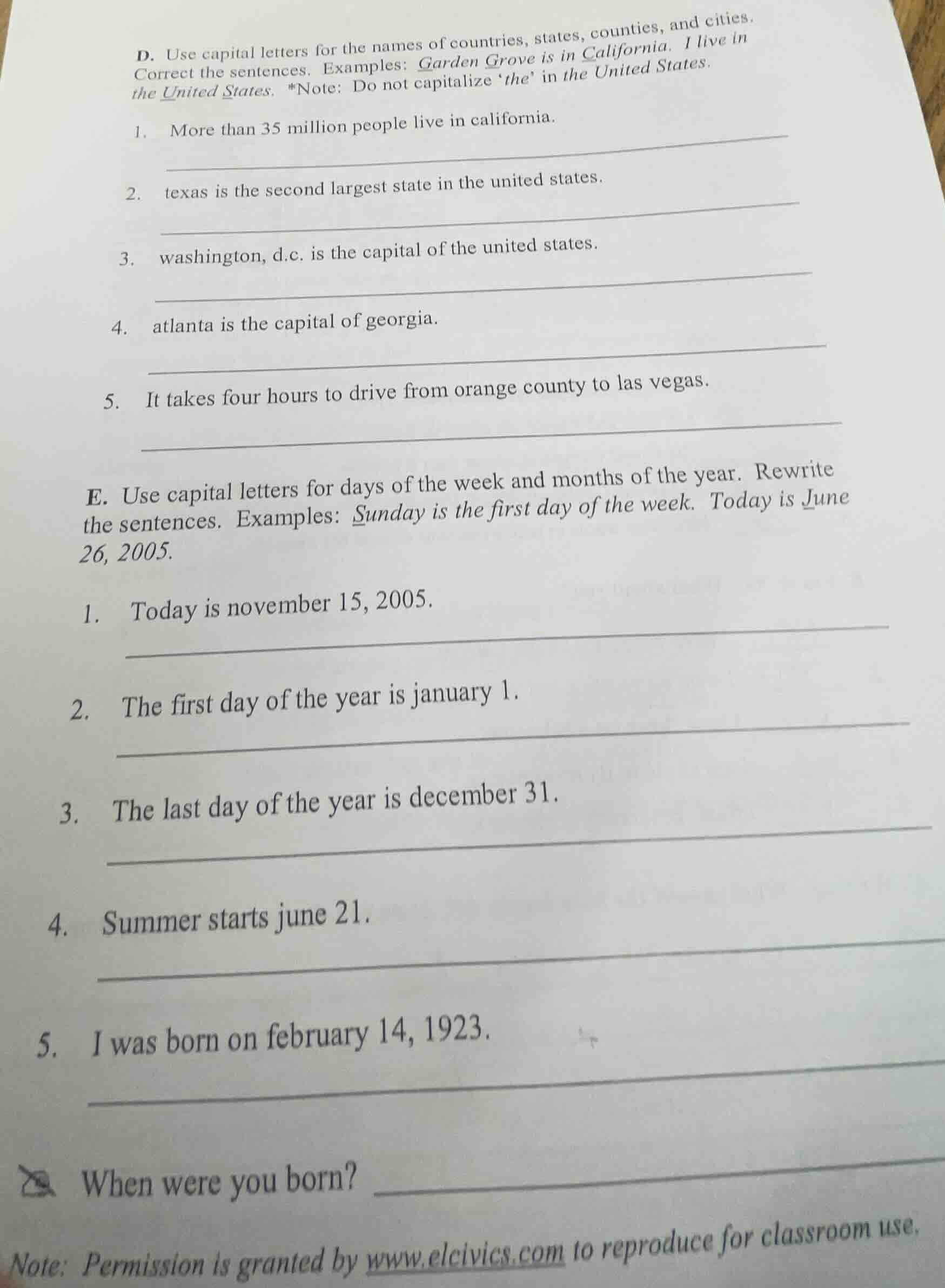 d. use capital letters for the names of countries, states, counties, an…