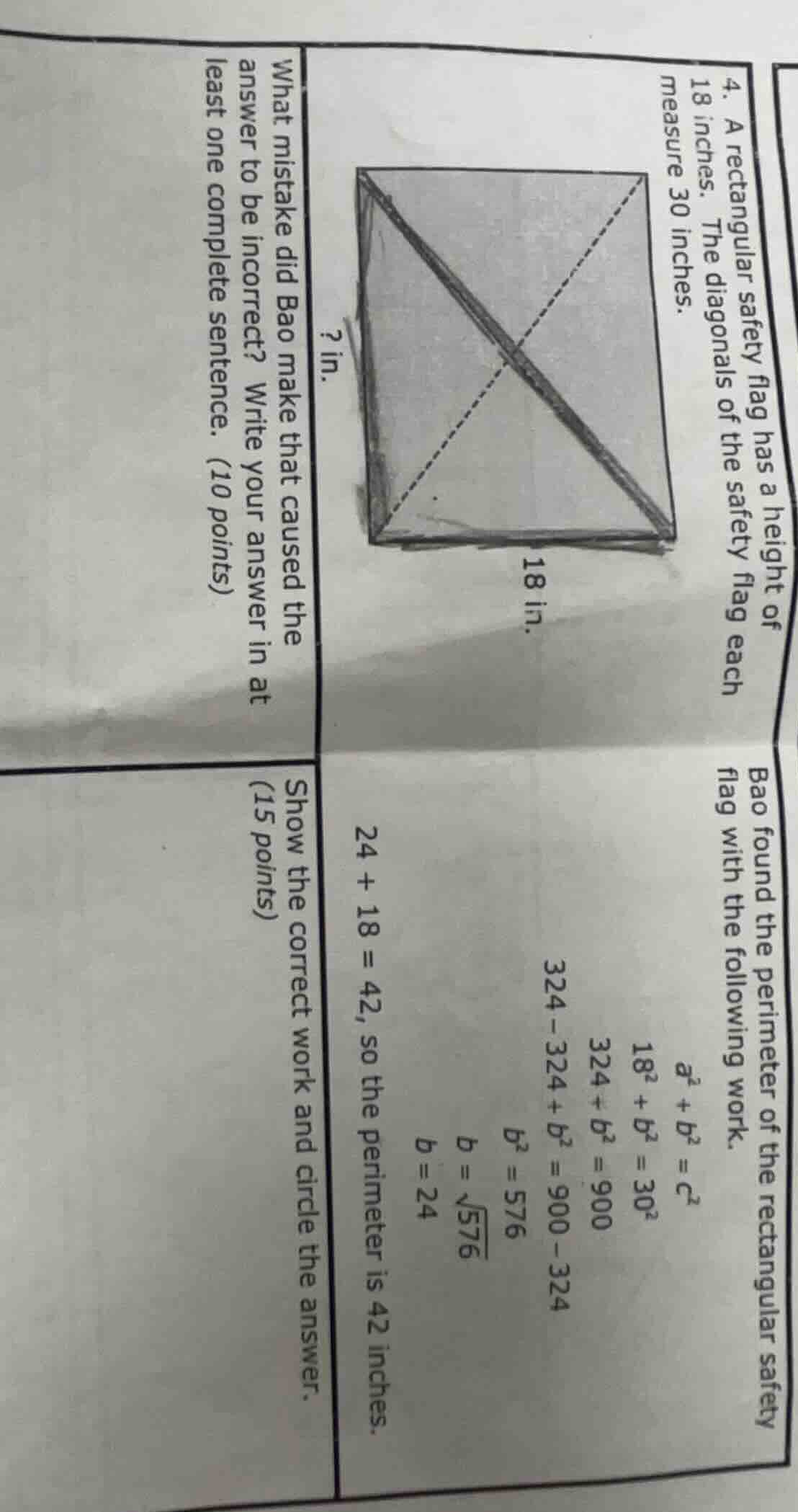 4. a rectangular safety flag has a height of 18 inches. the diagonals o…