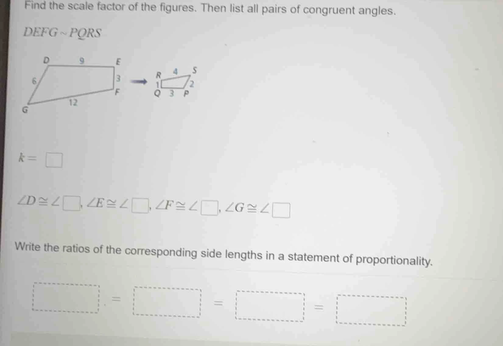 find the scale factor of the figures. then list all pairs of congruent …