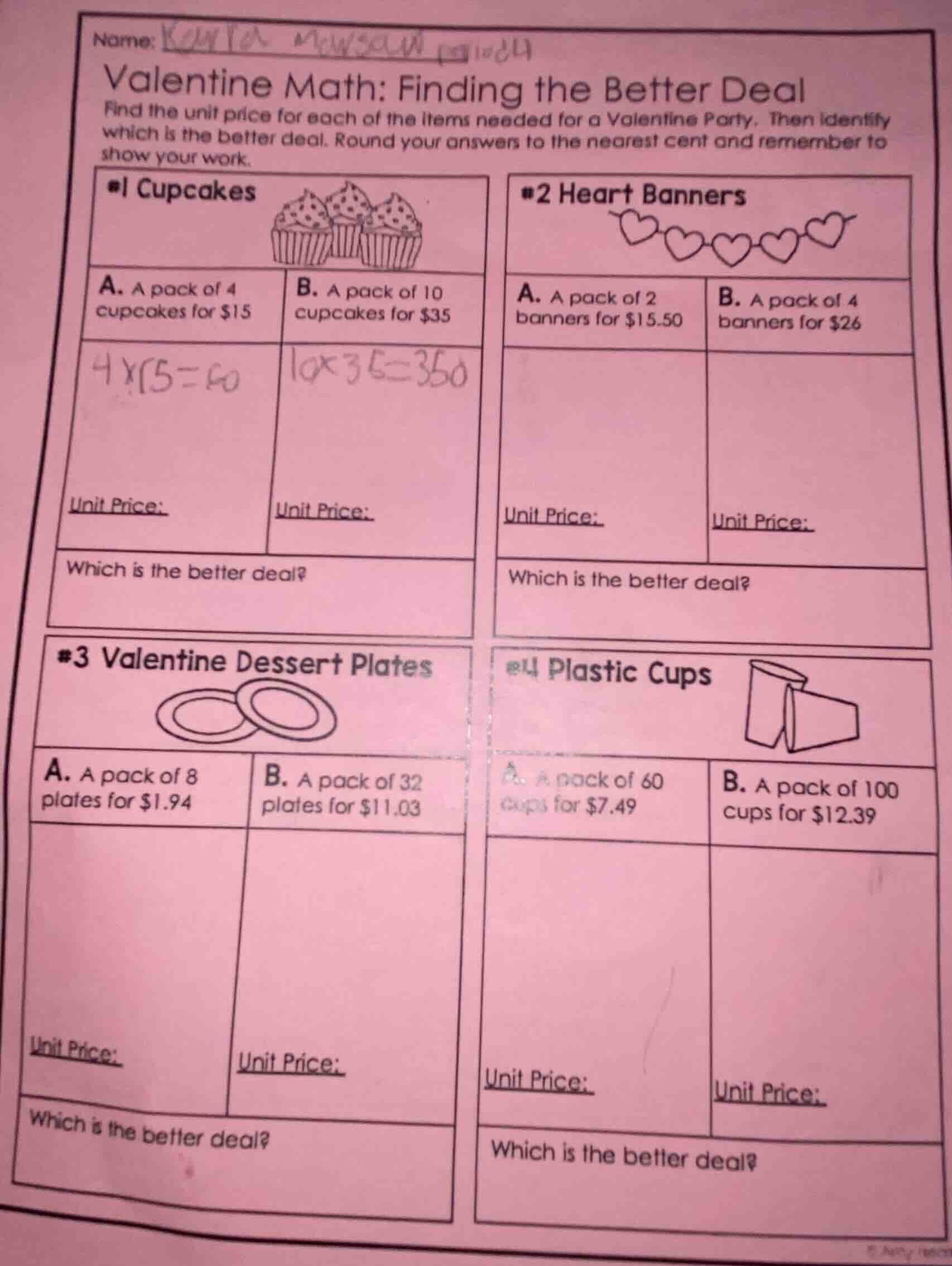 name:valentine math: finding the better dealfind the unit price for eac…