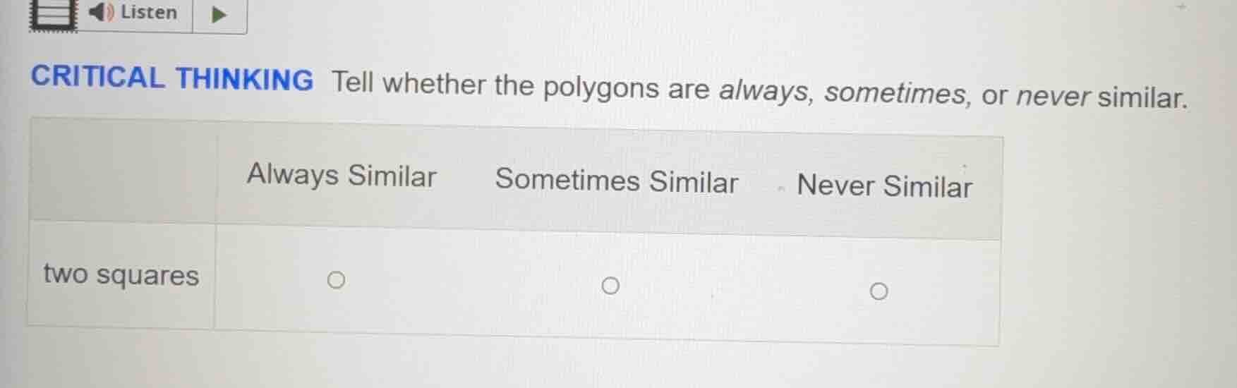 critical thinking tell whether the polygons are always, sometimes, or n…