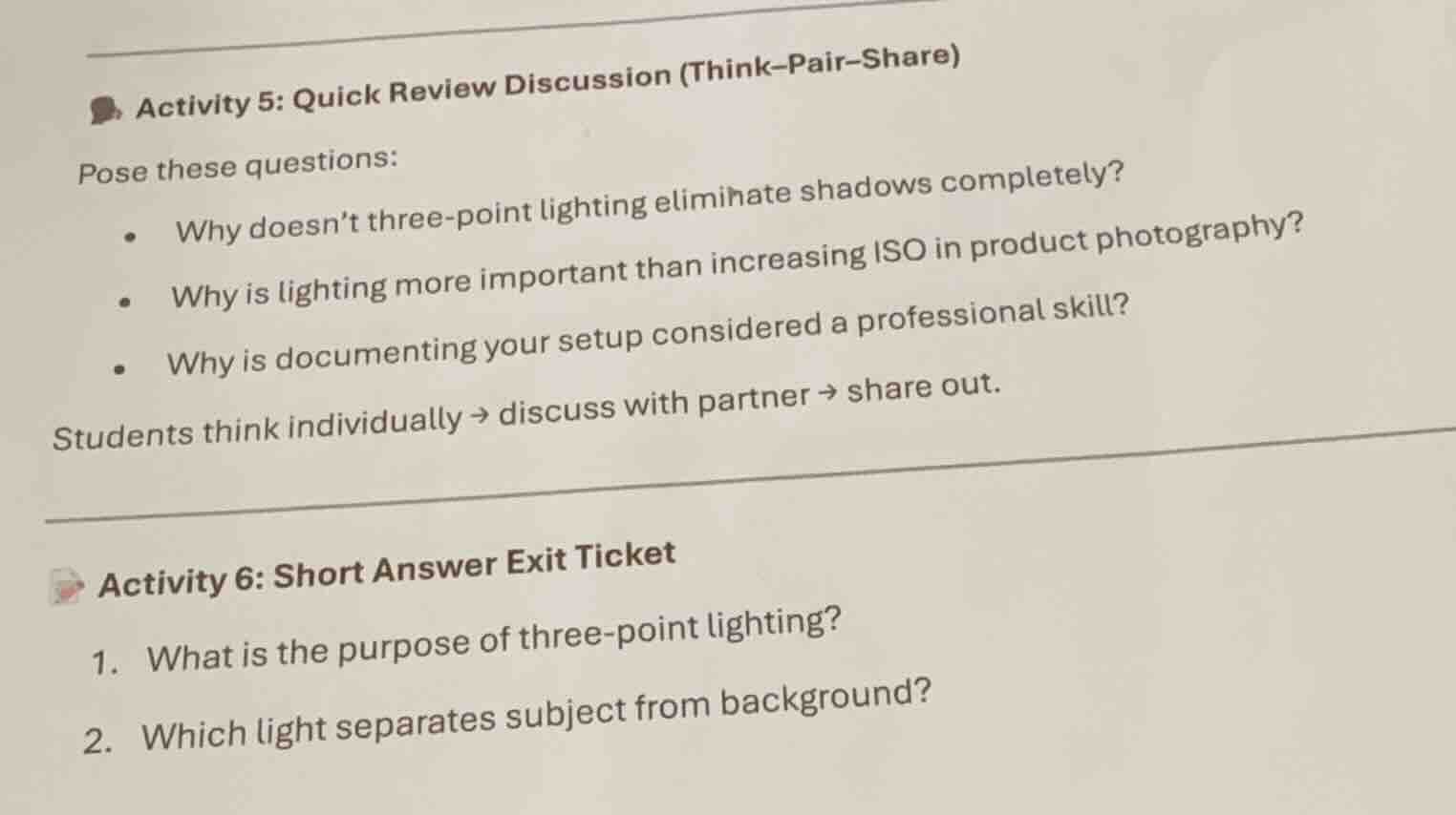 activity 5: quick review discussion (think-pair-share) pose these quest…