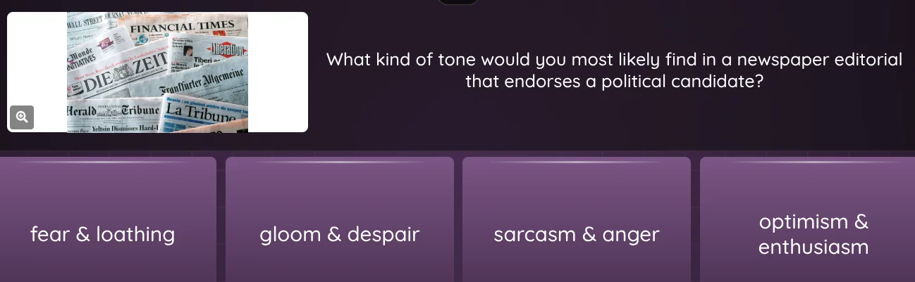 what kind of tone would you most likely find in a newspaper editorial t…