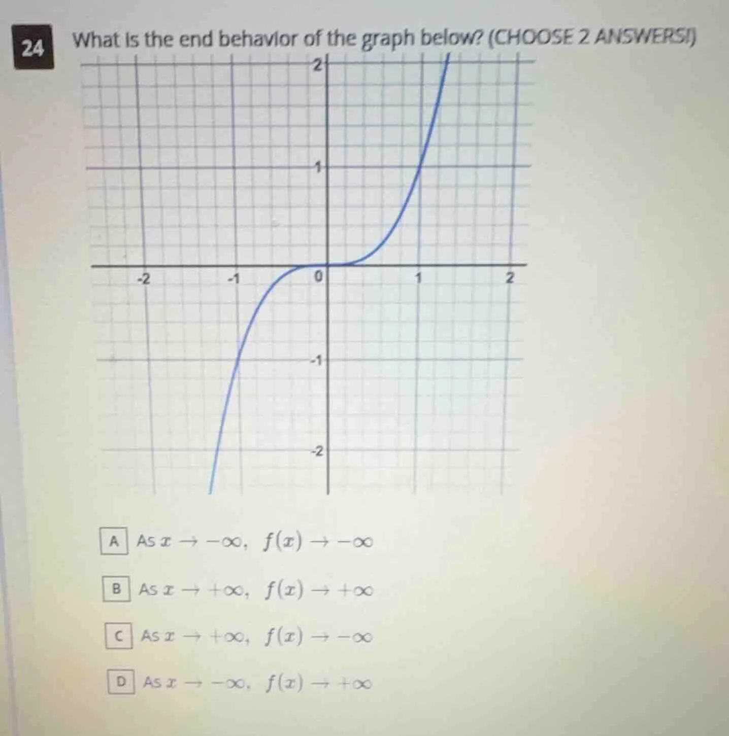 24 what is the end behavior of the graph below? (choose 2 answers!)a as…