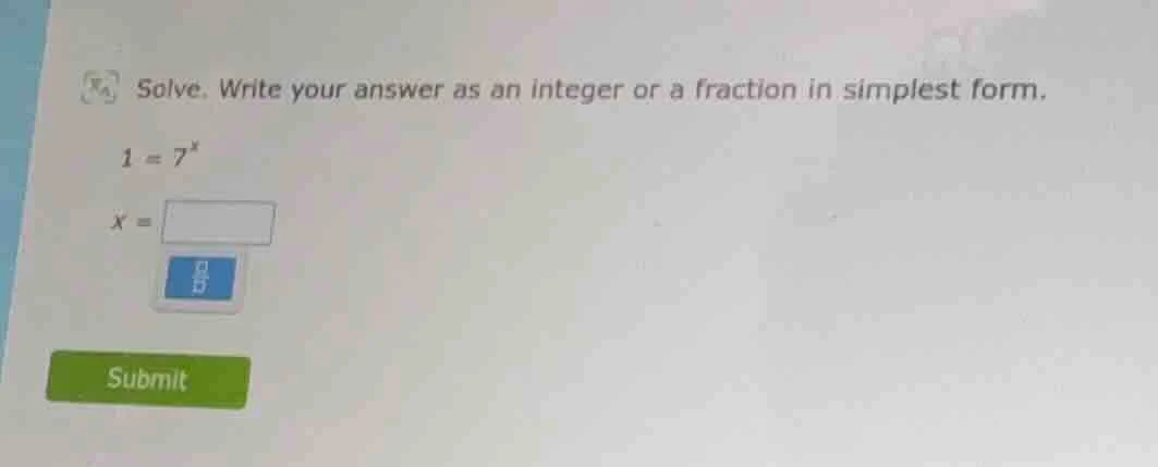 solve. write your answer as an integer or a fraction in simplest form. …