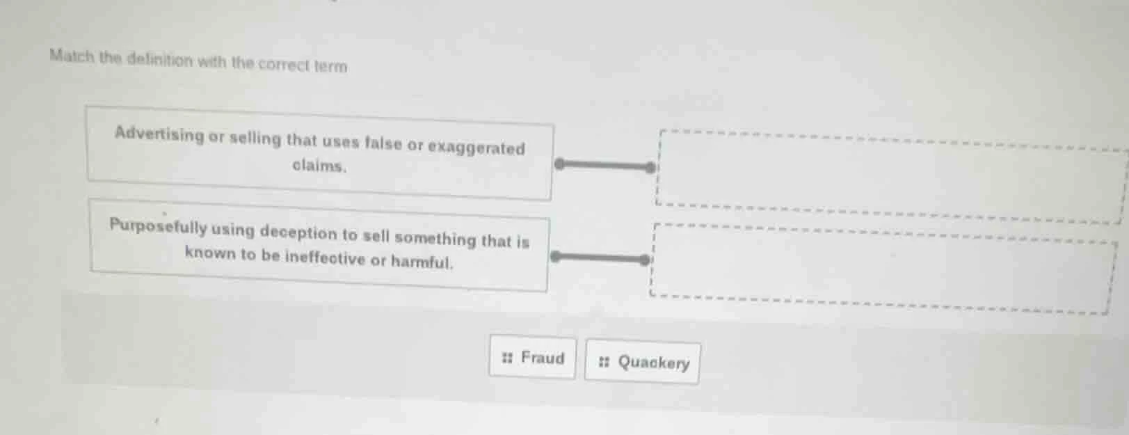 match the definition with the correct term advertising or selling that …