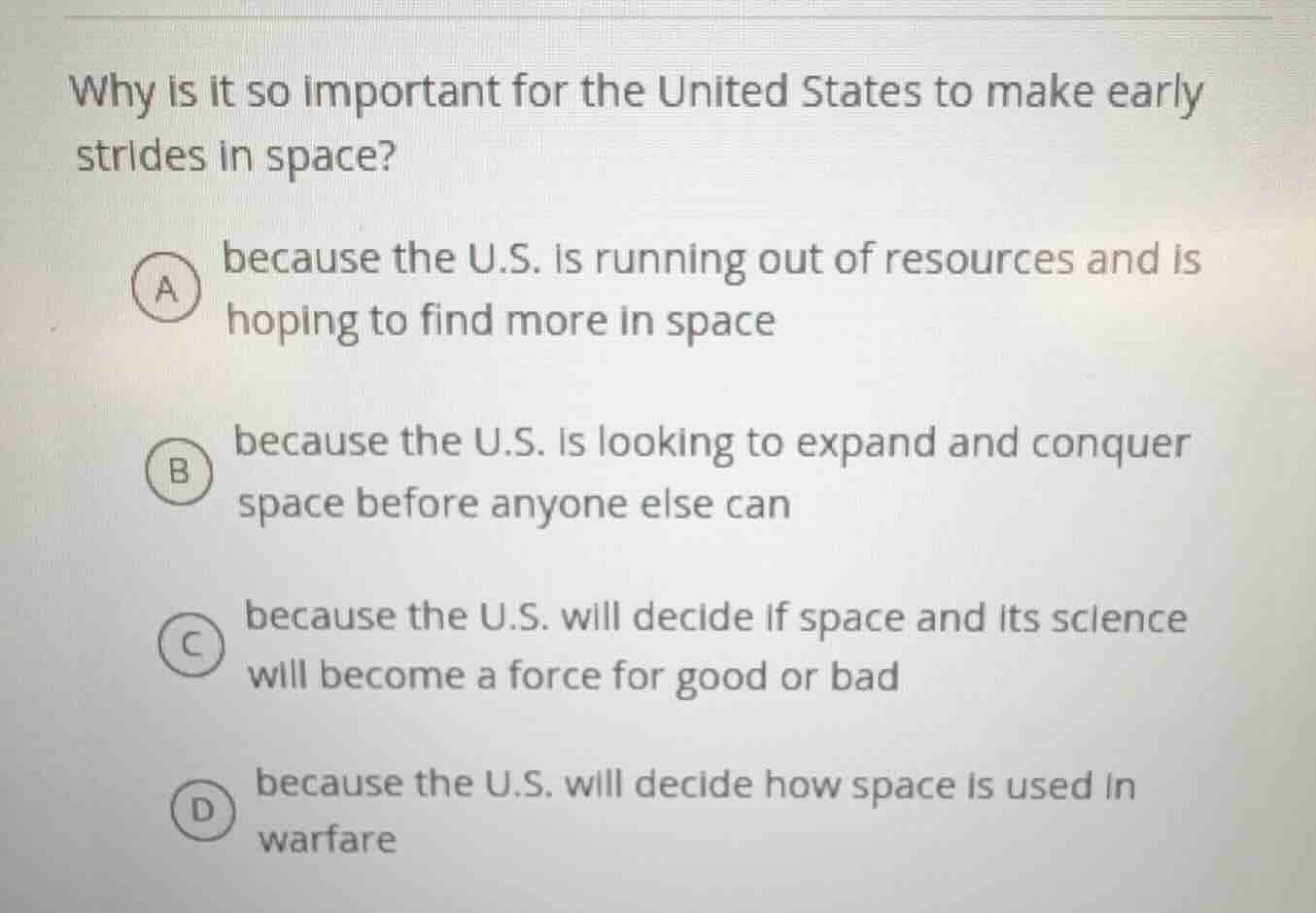 why is it so important for the united states to make early strides in s…