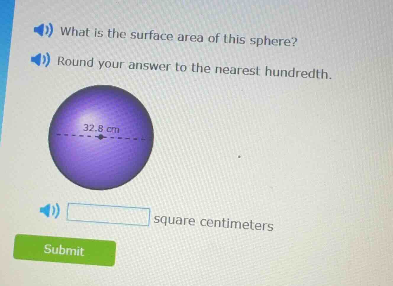 what is the surface area of this sphere? round your answer to the neare…