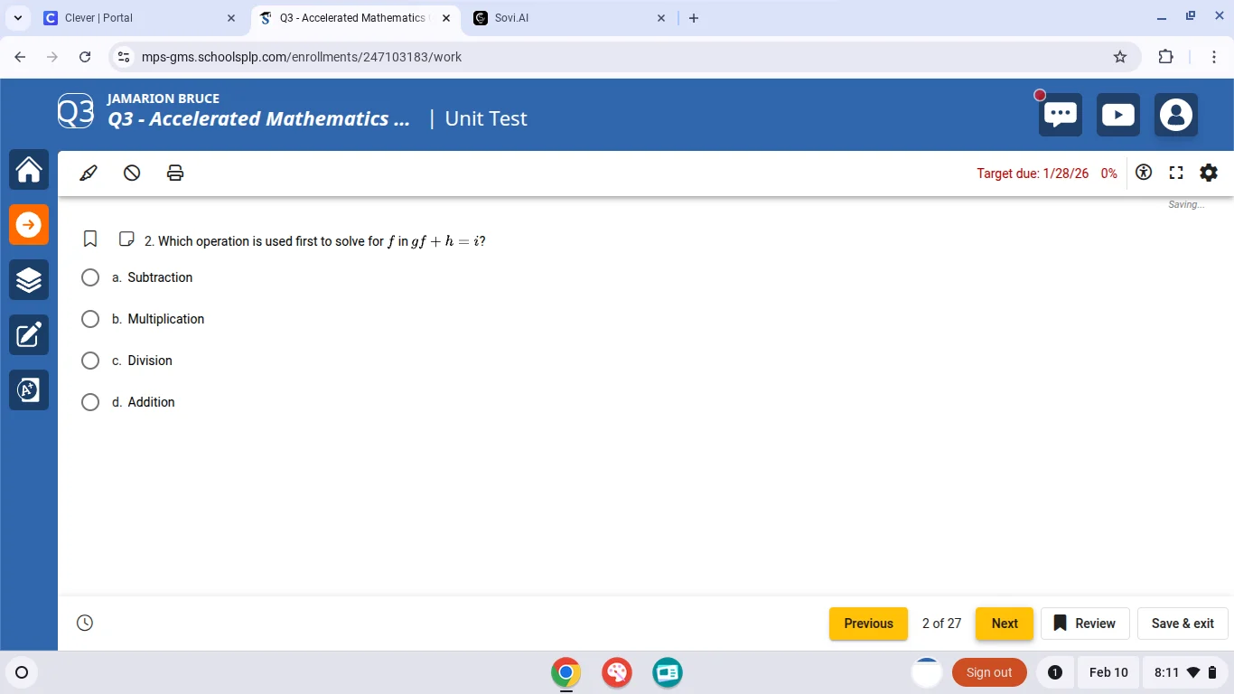 2. which operation is used first to solve for $f$ in $gf + h = i$? a. s…