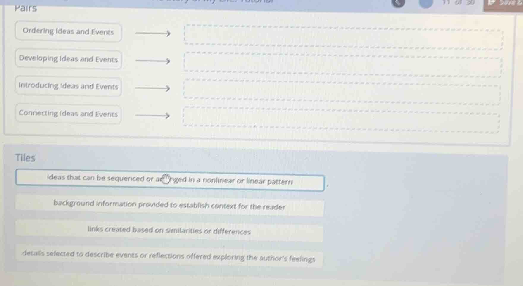 pairs ordering ideas and events developing ideas and events introducing…