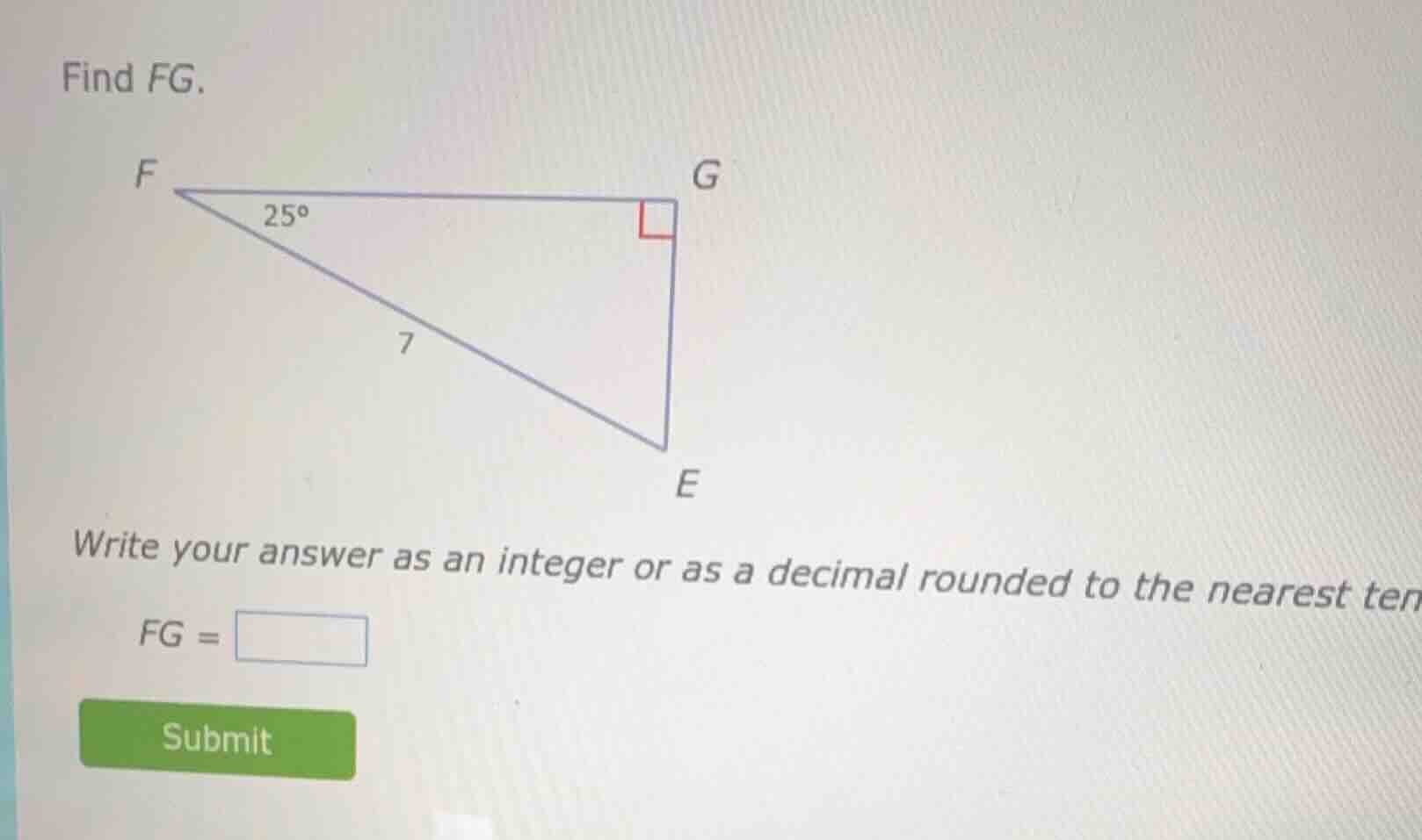 find fg. write your answer as an integer or as a decimal rounded to the…