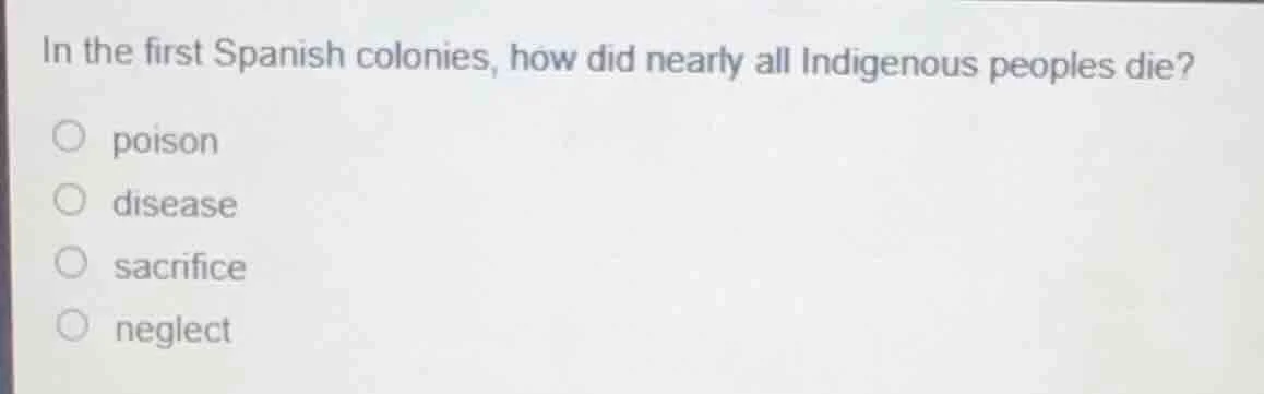 in the first spanish colonies, how did nearly all indigenous peoples di…
