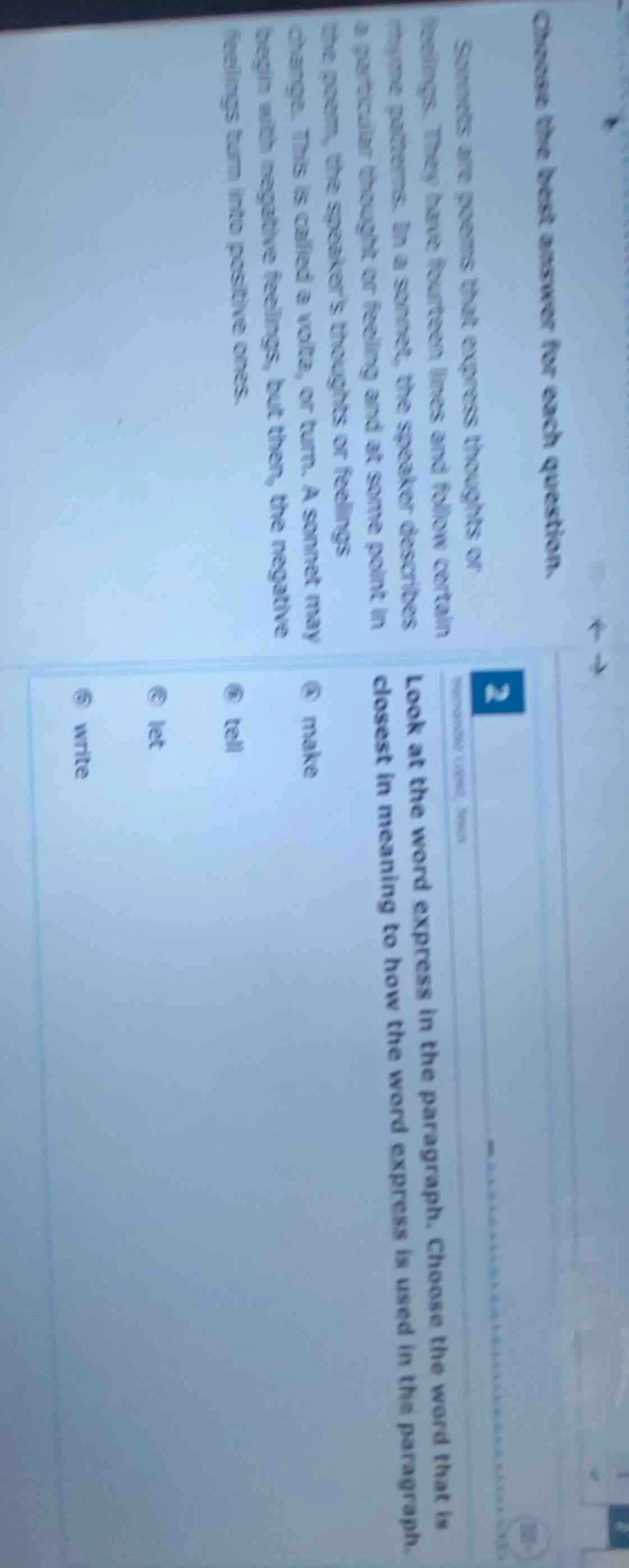 choose the best answer for each question.sonnets are poems that express…