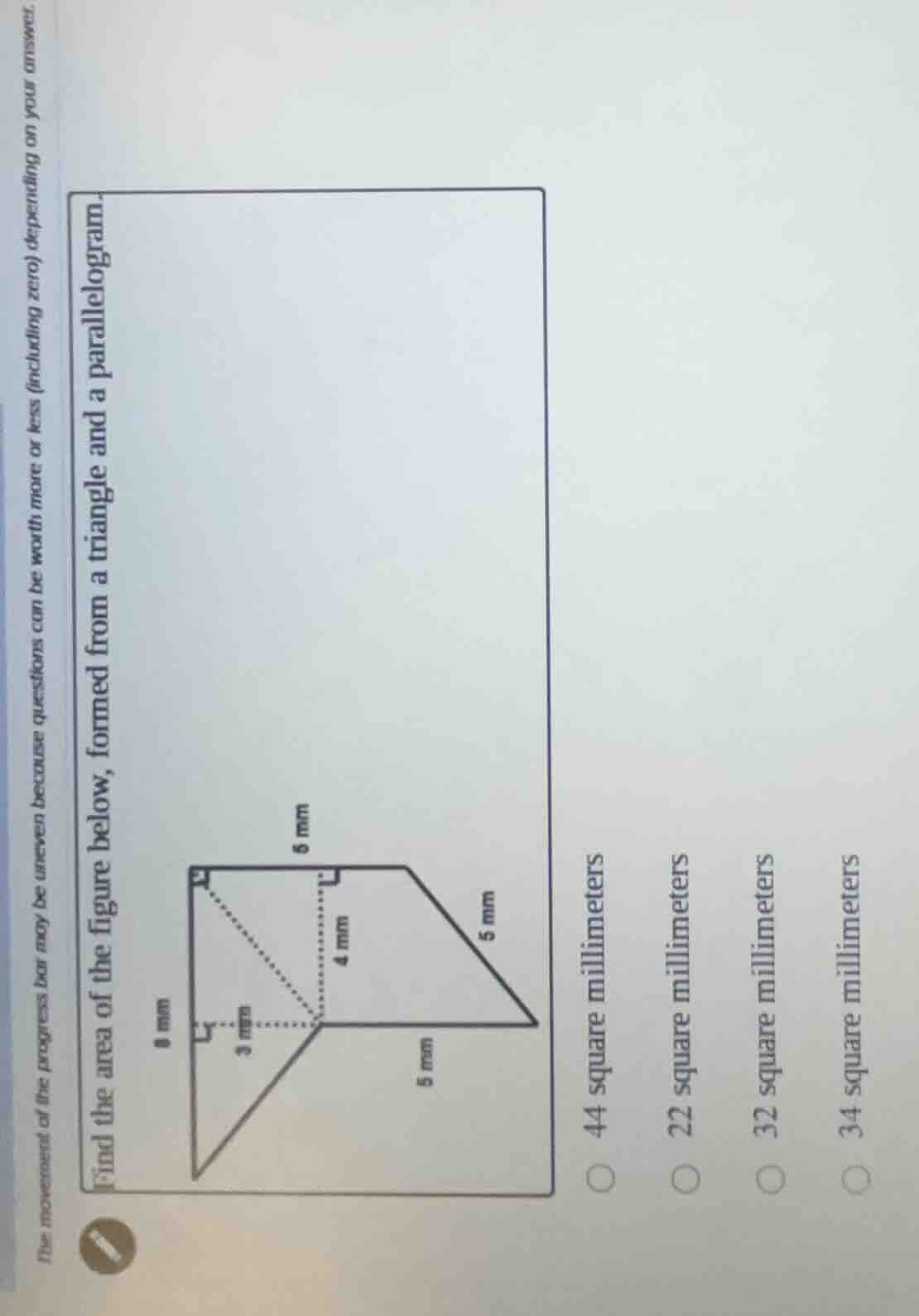find the area of the figure below, formed from a triangle and a paralle…