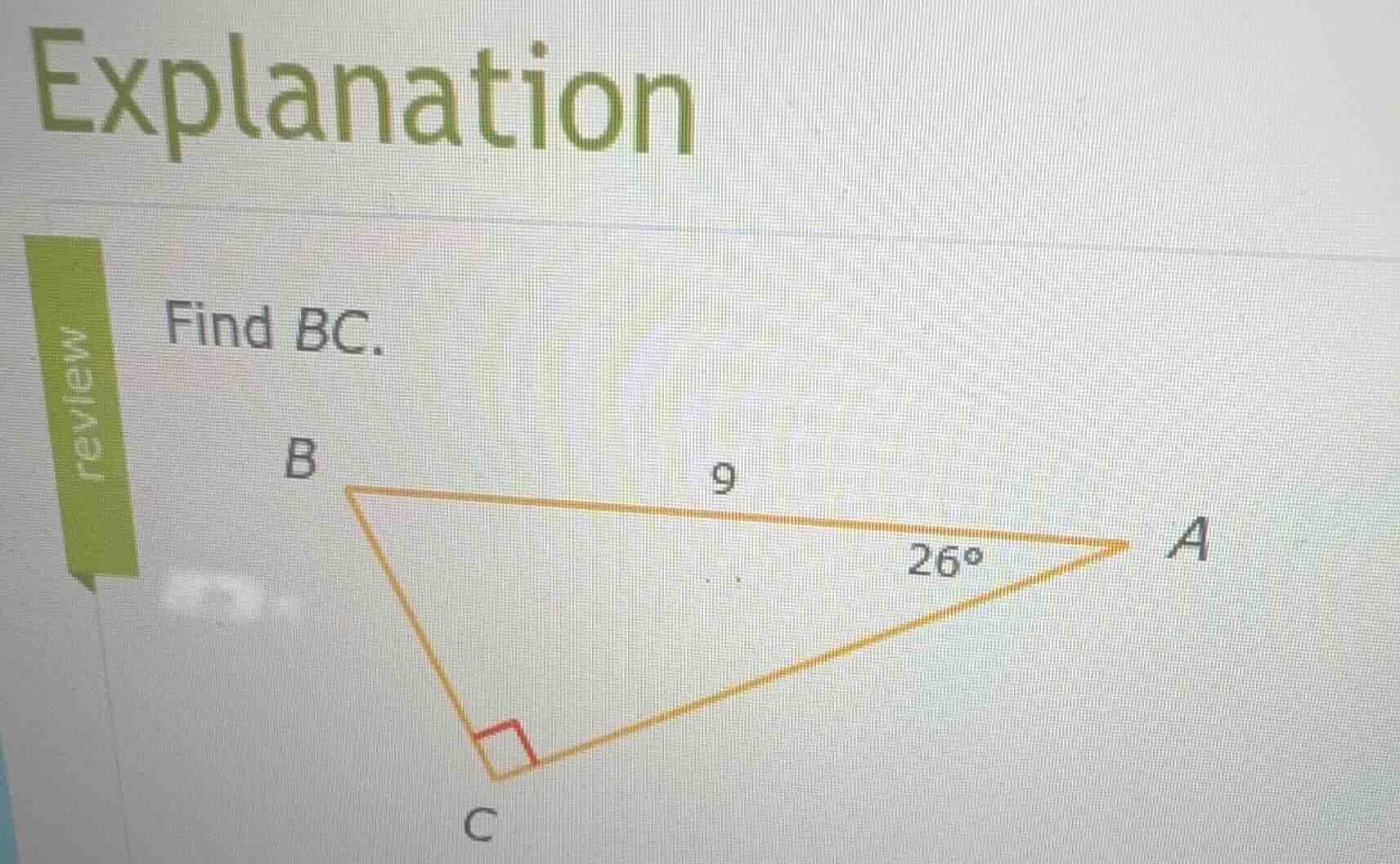 explanation review find bc. in triangle abc, angle c is a right angle, …