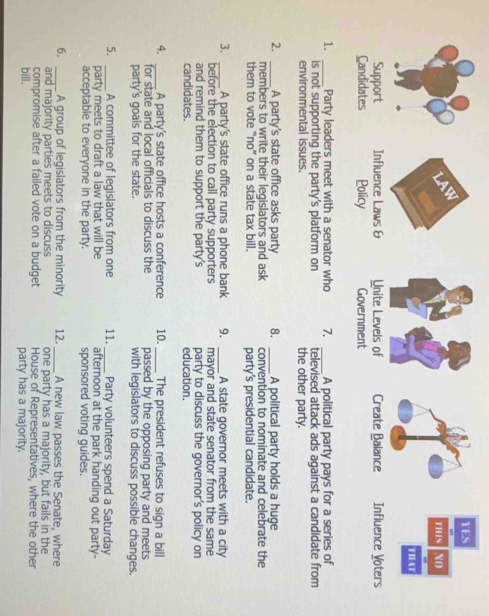 support candidates influence laws & policy unite levels of government c…