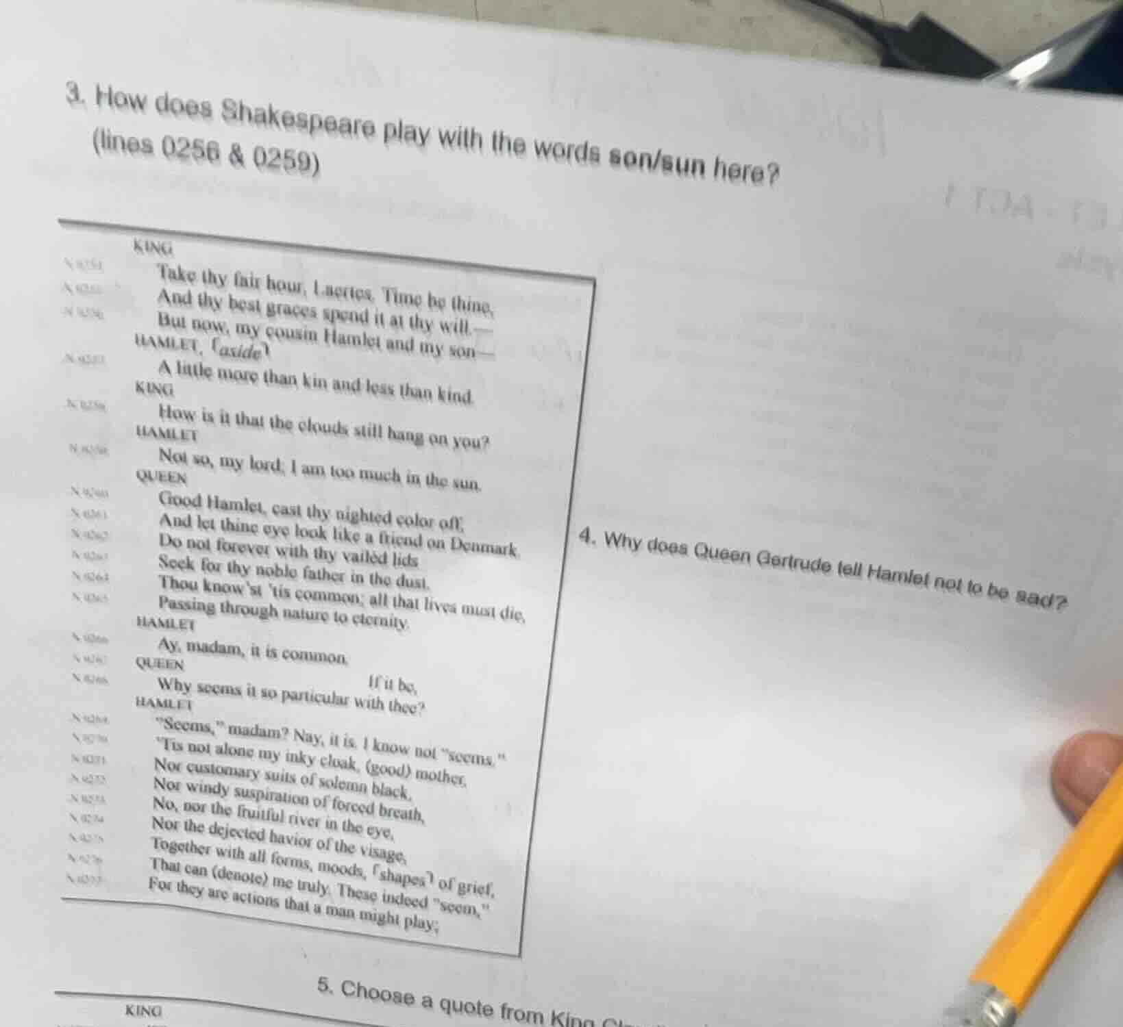 3. how does shakespeare play with the words son/sun here?(lines 0256 & …