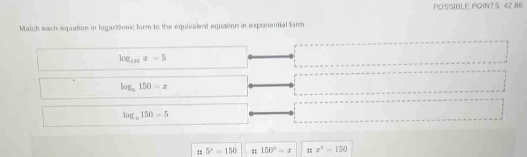 possible points: 42 b6 match each equation in logarithmic form to the e…