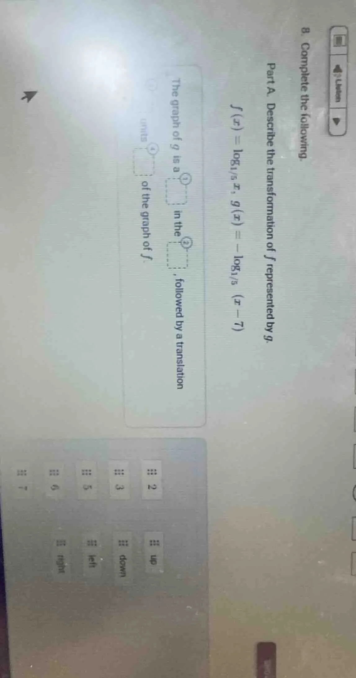 8. complete the following. part a. describe the transformation of $f$ r…