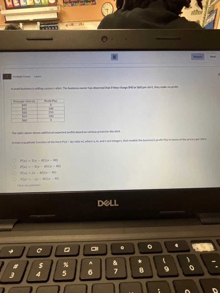 multiple choice 1 point a small business is selling custom t-shirt. the…