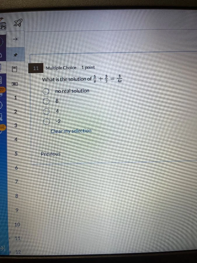 11 multiple choice 1 point what is the solution of $\frac{5}{x}+\frac{3…