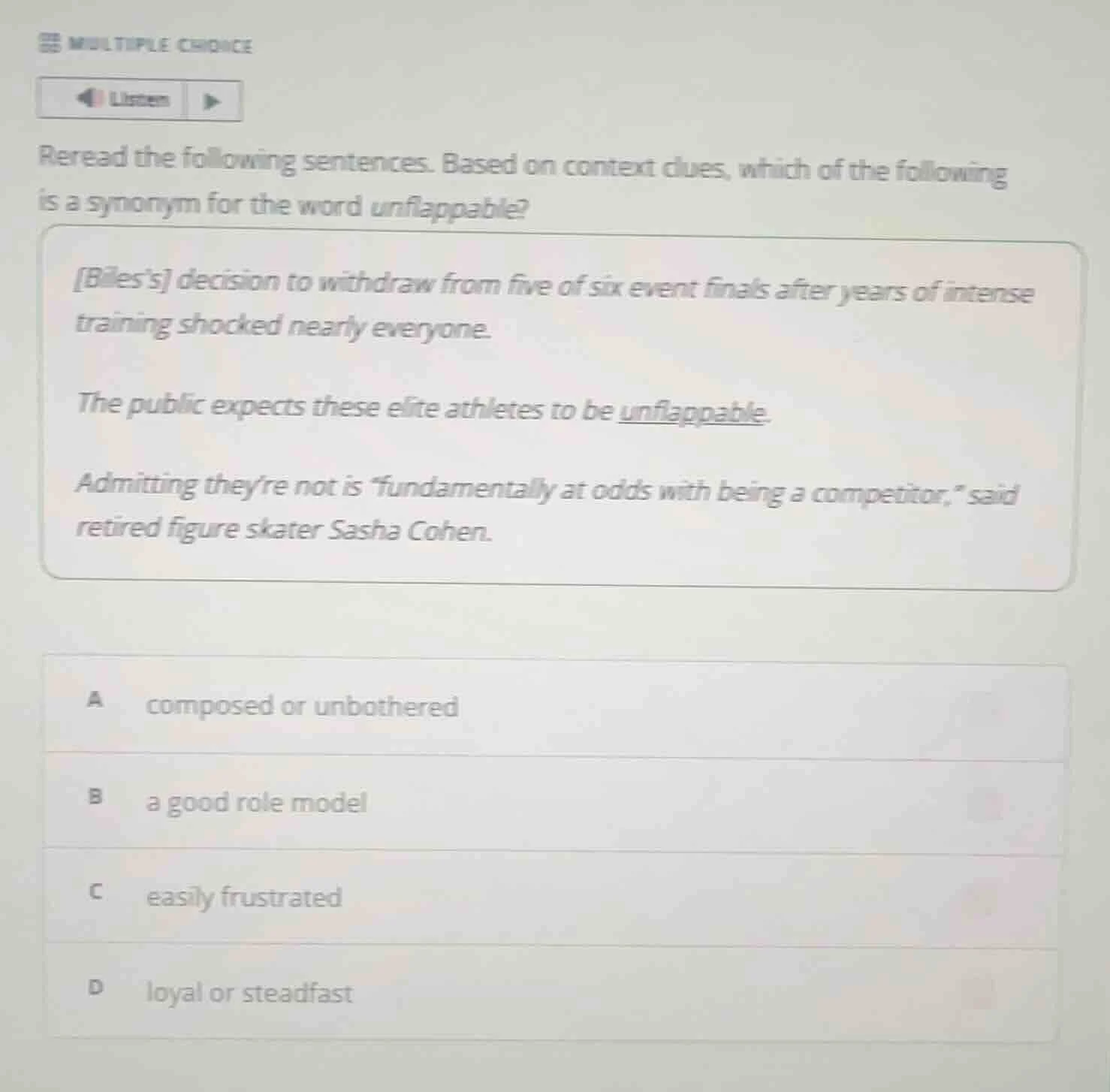 multiple choice listen reread the following sentences. based on context…