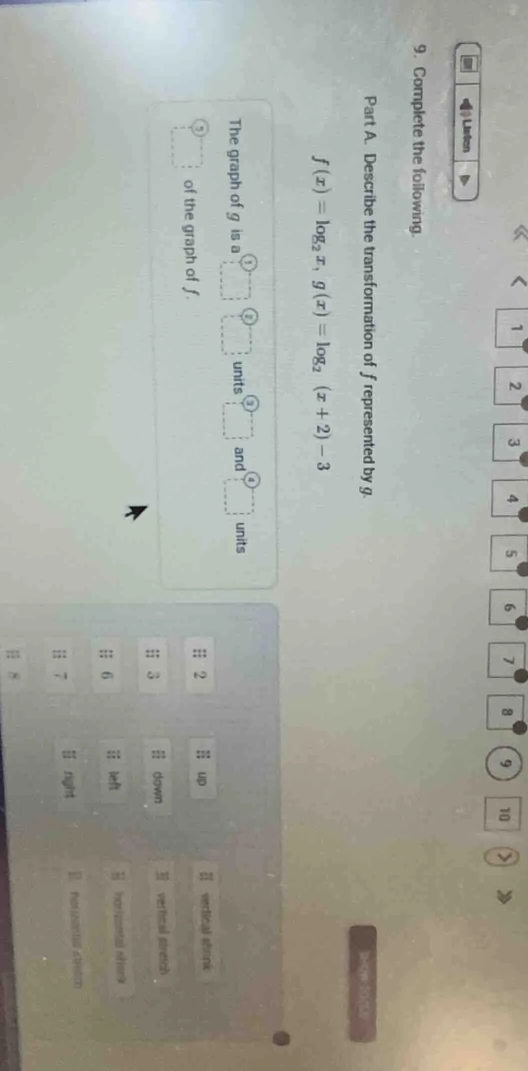 9. complete the following. part a. describe the transformation of $f$ r…