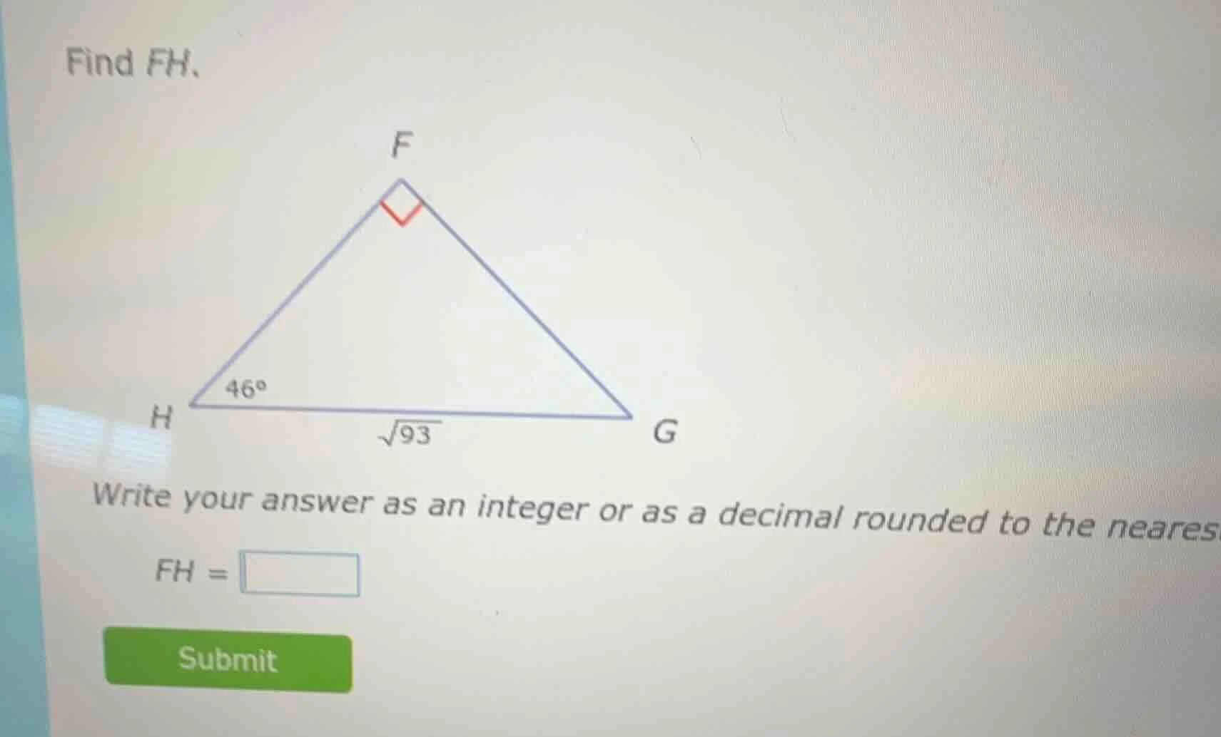 find fh. write your answer as an integer or as a decimal rounded to the…