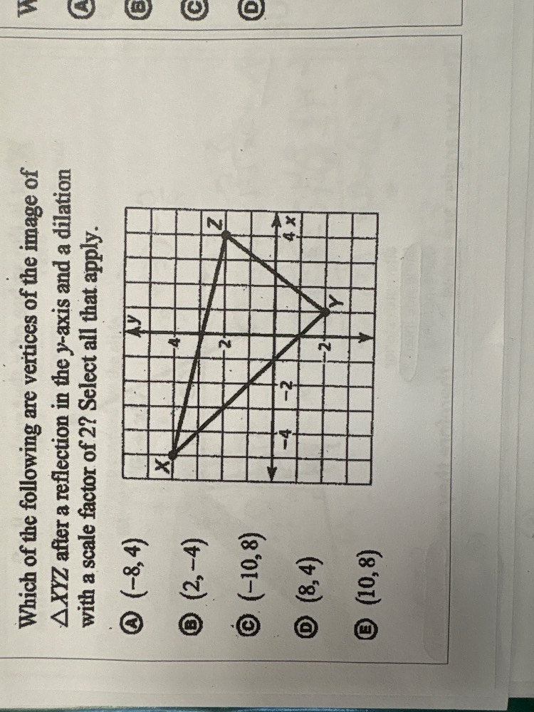 which of the following are vertices of the image of △xyz after a reflec…