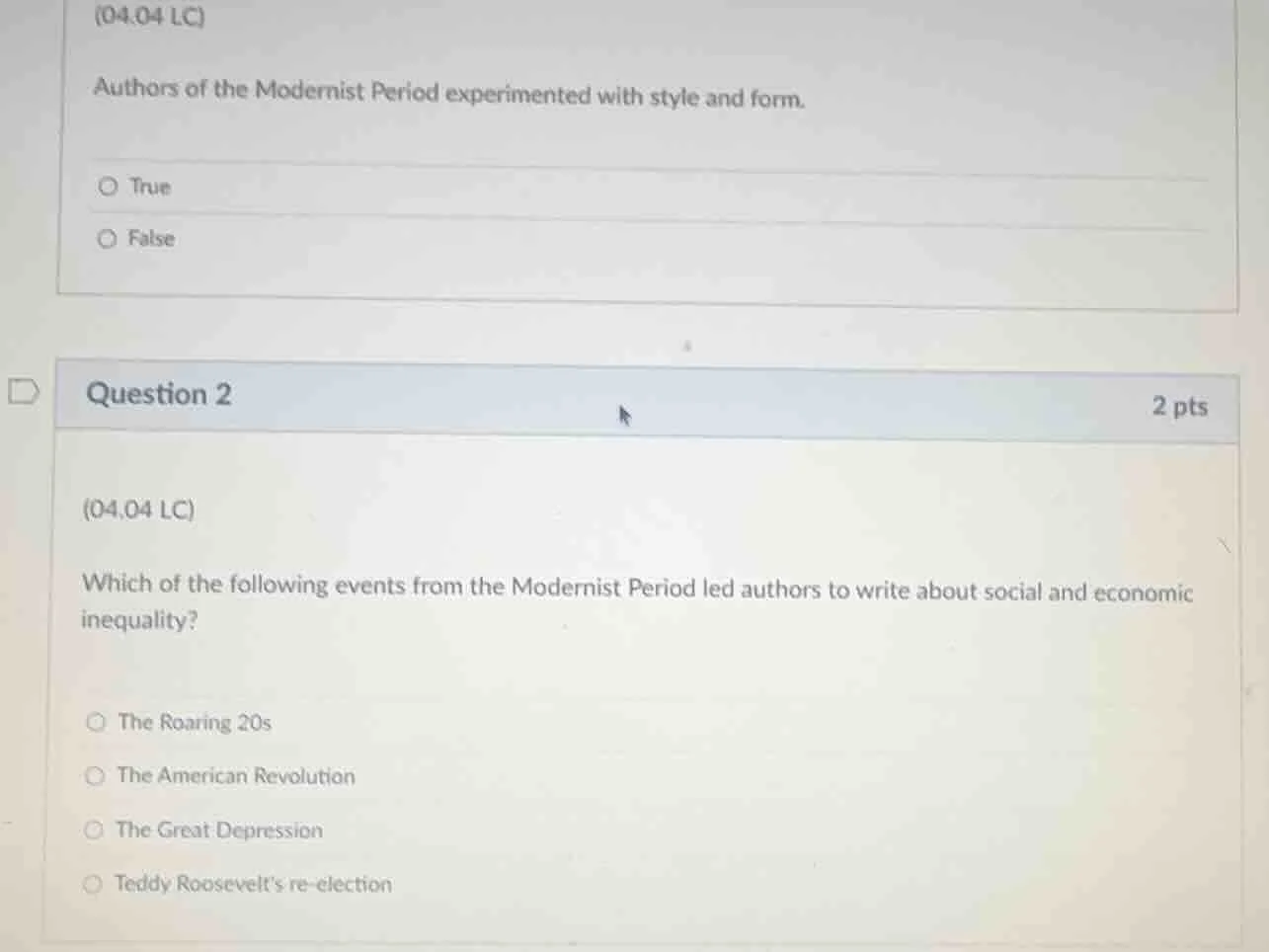 (04.04 lc) authors of the modernist period experimented with style and …