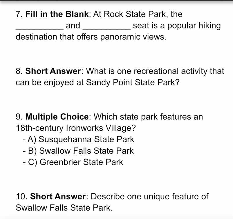 7. fill in the blank: at rock state park, the ____________ and ________…