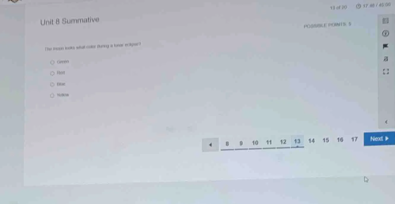 unit 8 summative 13 of 20 17:48 / 45:00 possible points: 5 the moon loo…