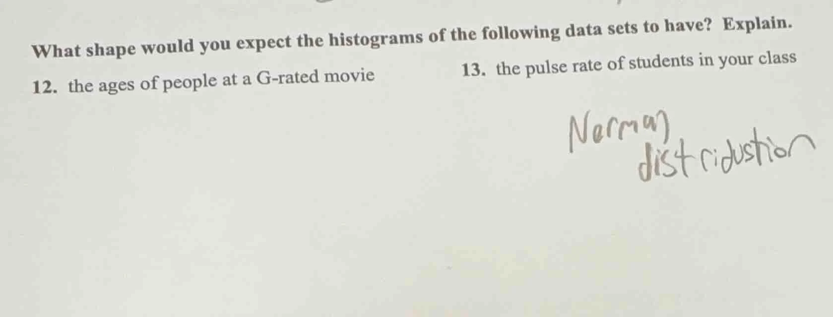 what shape would you expect the histograms of the following data sets t…