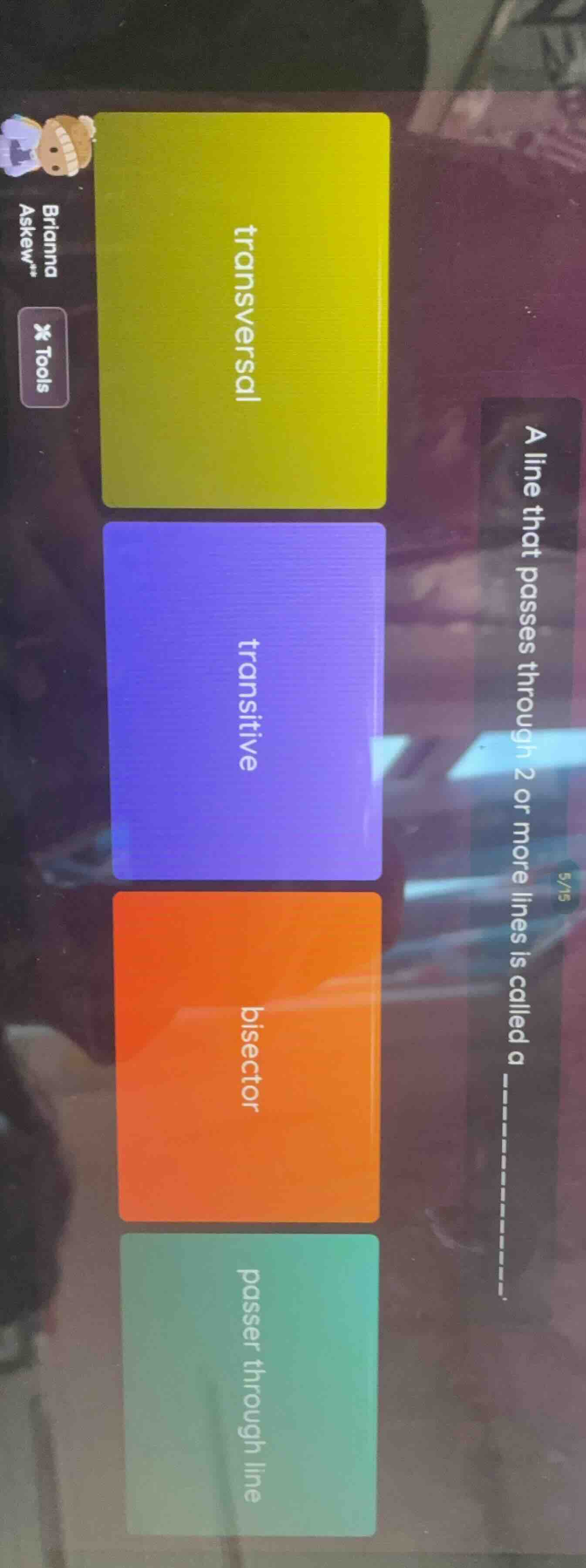 a line that passes through 2 or more lines is called a ______________ t…