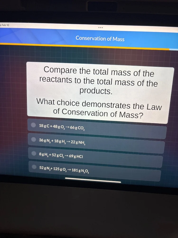 conservation of mass compare the total mass of the reactants to the tot…