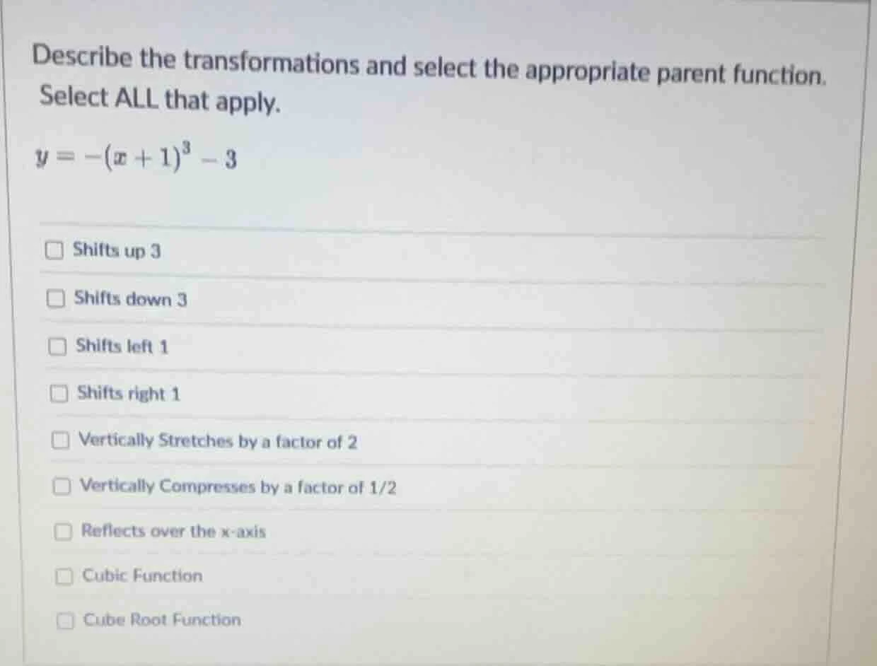 describe the transformations and select the appropriate parent function…