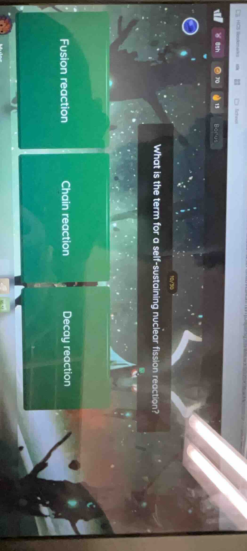 what is the term for a self-sustaining nuclear fission reaction? fusion…