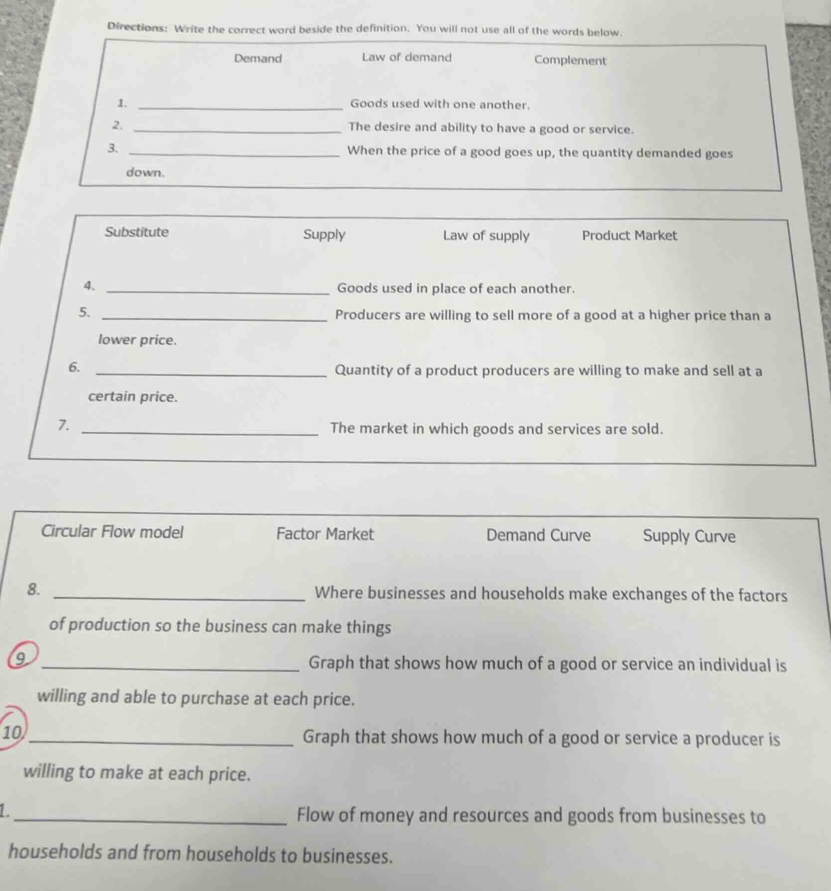 directions: write the correct word beside the definition. you will not …