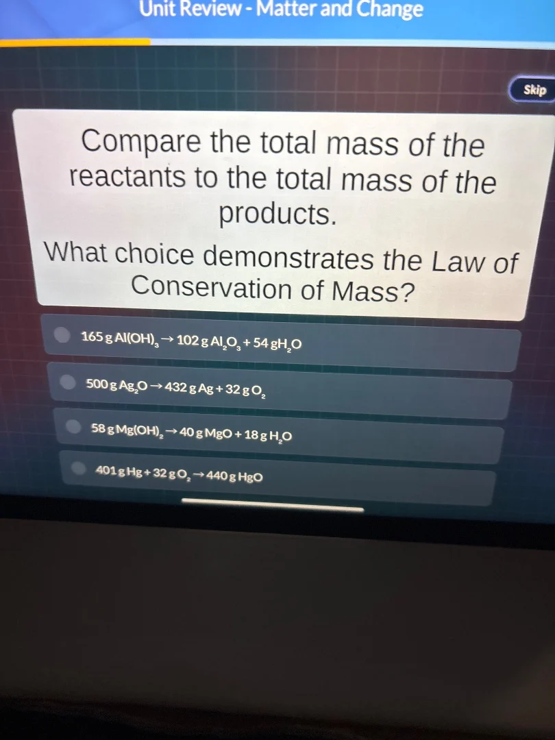 unit review - matter and change skip compare the total mass of the reac…