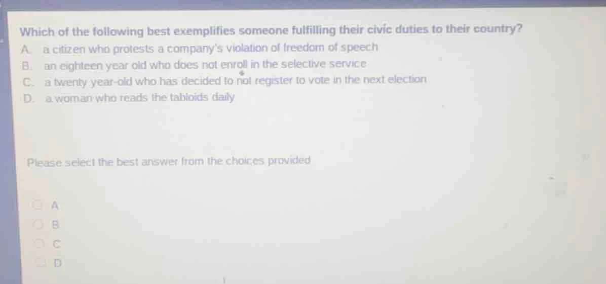 which of the following best exemplifies someone fulfilling their civic …