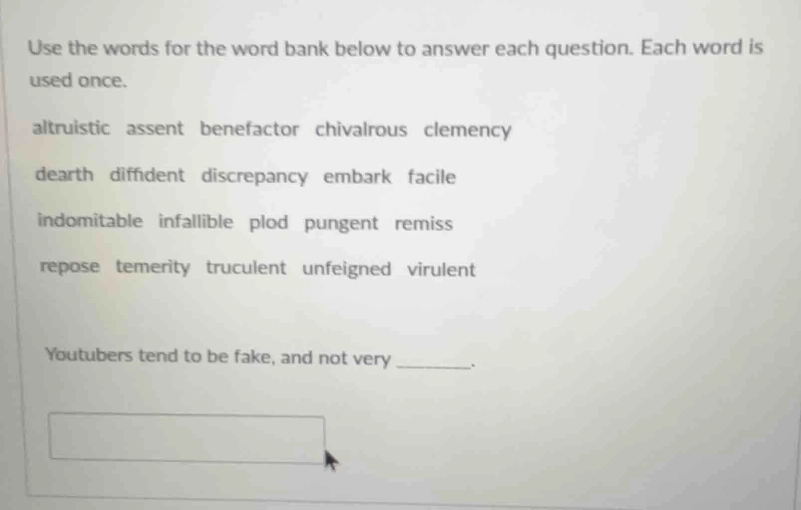 use the words for the word bank below to answer each question. each wor…