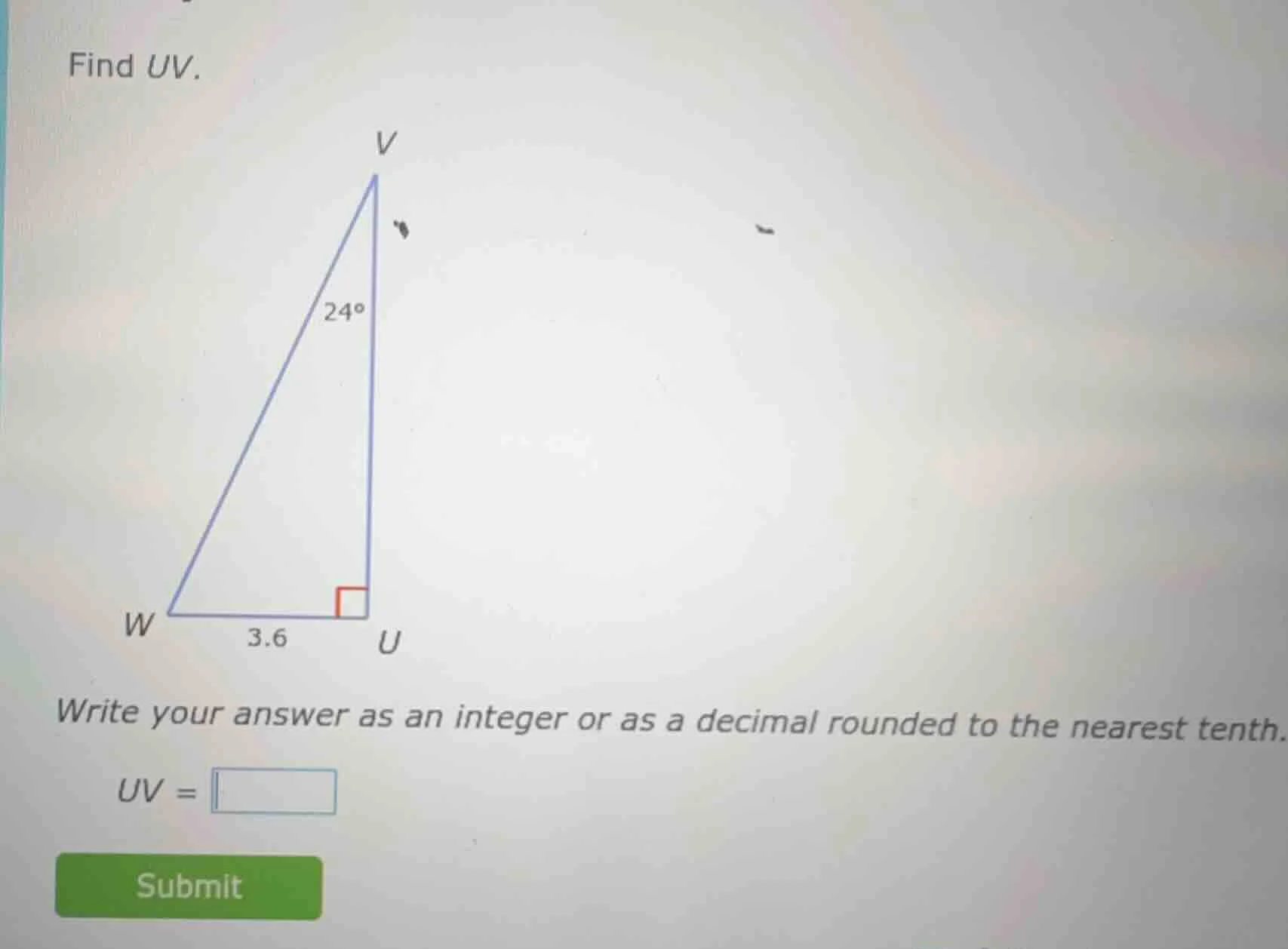 find uv. write your answer as an integer or as a decimal rounded to the…