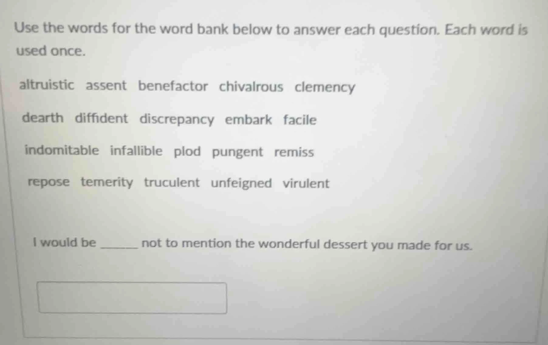 use the words for the word bank below to answer each question. each wor…