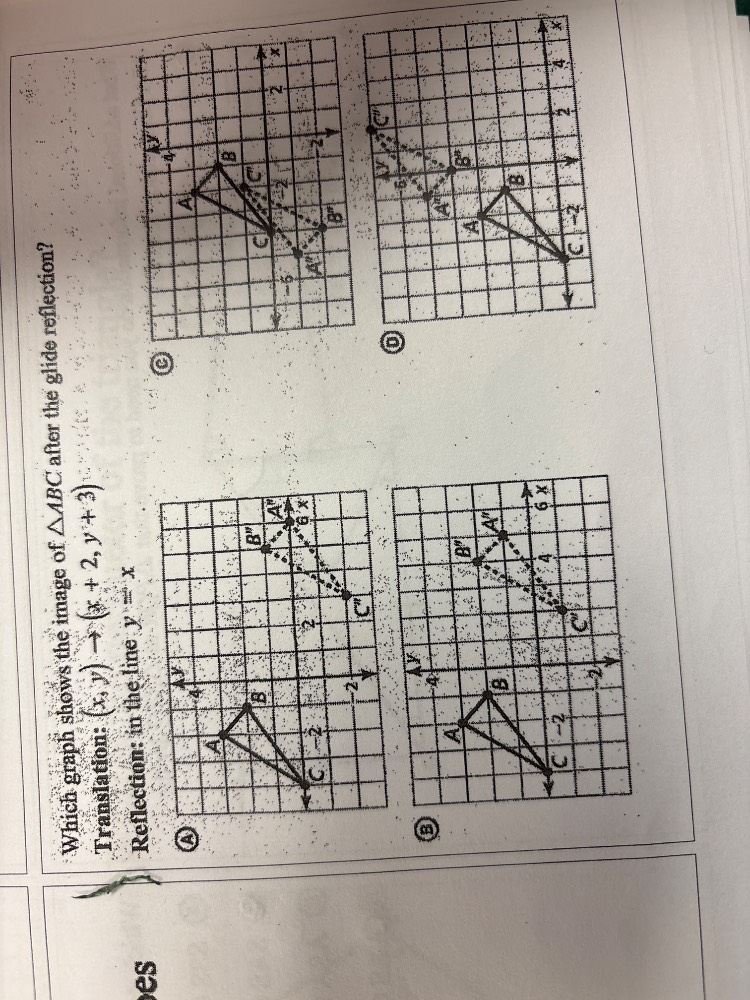 which graph shows the image of $\\triangle abc$ after the glide reflect…