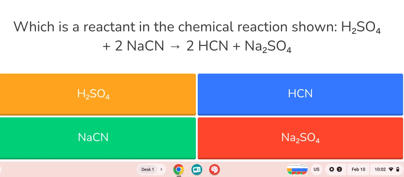 which is a reactant in the chemical reaction shown: $ce{h_{2}so_{4}} + …