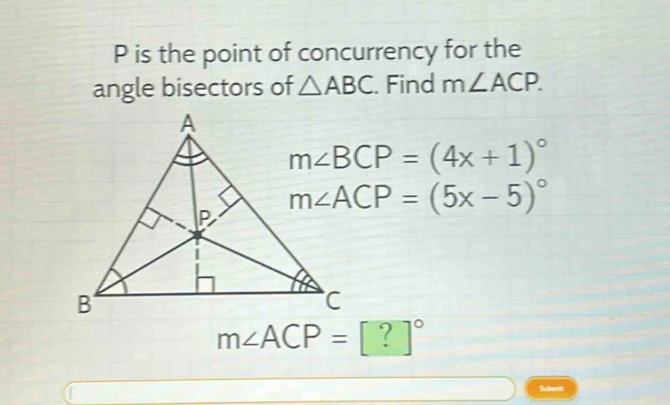 p is the point of concurrency for the angle bisectors of $\\triangle ab…