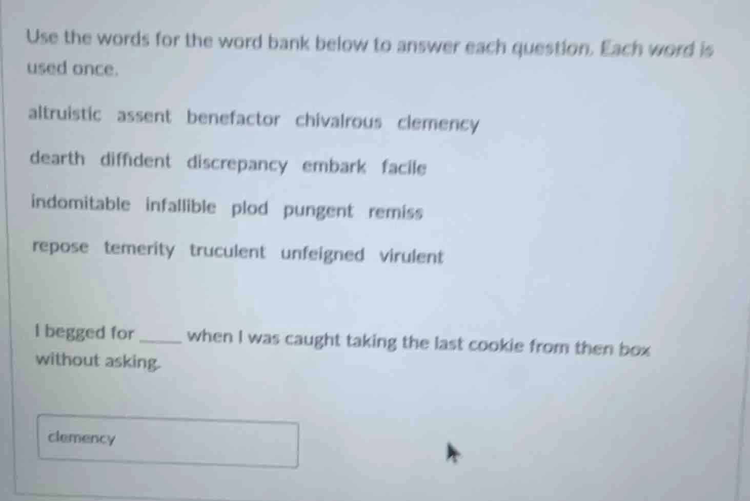 use the words for the word bank below to answer each question. each wor…