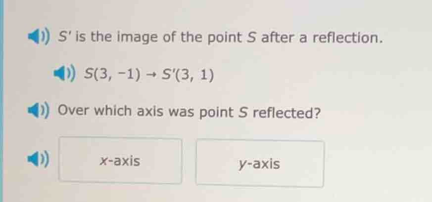 s is the image of the point s after a reflection. s(3, -1) → s(3, 1) ov…